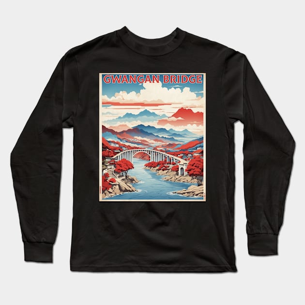 Gwangan Bridge South Korea Travel Tourism Retro Vintage Long Sleeve T-Shirt by TravelersGems